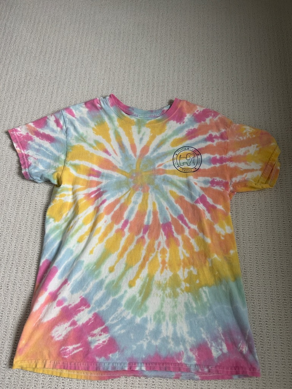 Puppy Love Tie-Dye Women’s T-Shirt with Sunburst Design - Multicolor